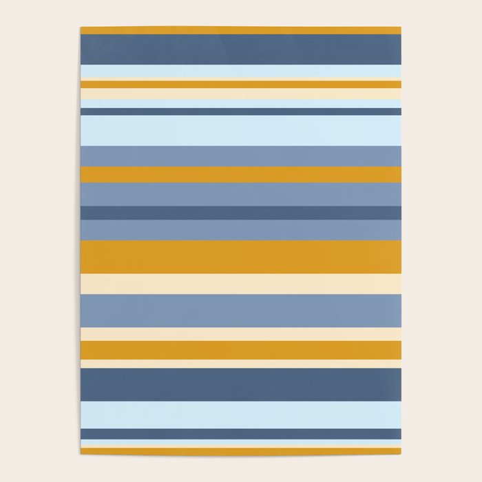 Stripe Pattern Contemporary Retro Modern Variable Stripes in Blue and Honey Mustard Poster Gallery Image 4