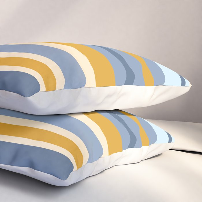 Stripe Pattern Contemporary Retro Modern Variable Stripes in Blue and Honey Mustard Pillow Sham Gallery Image 3