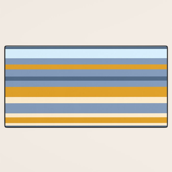 Stripe Pattern Contemporary Retro Modern Variable Stripes in Blue and Honey Mustard Desk Mat Gallery Image 3