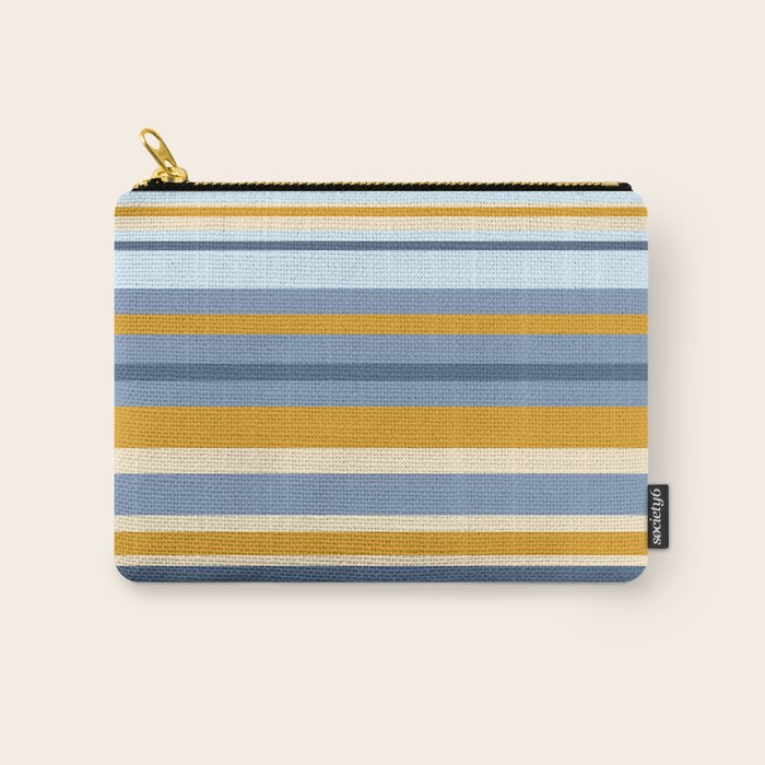 Stripe Pattern Contemporary Retro Modern Variable Stripes in Blue and Honey Mustard Carry All Pouch Gallery Image 1