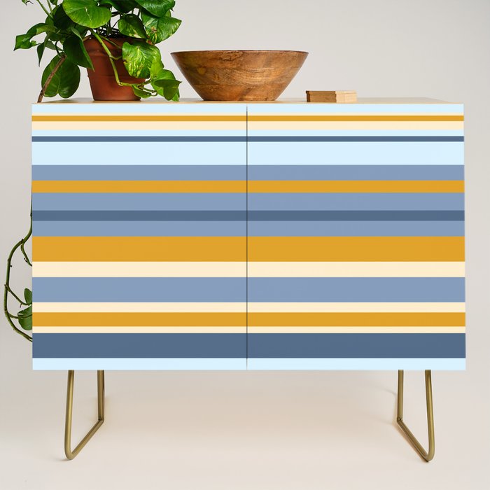Stripe Pattern Contemporary Retro Modern Variable Stripes in Blue and Honey Mustard Credenza Gallery Image 1