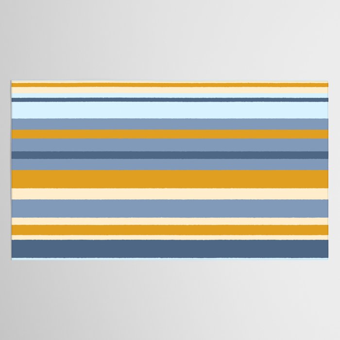 Stripe Pattern Contemporary Retro Modern Variable Stripes in Blue and Honey Mustard Tablecloth Gallery Image 2