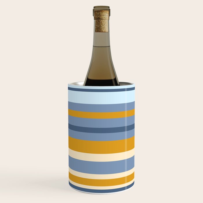 Stripe Pattern Contemporary Retro Modern Variable Stripes in Blue and Honey Mustard Wine Chiller Gallery Image 2