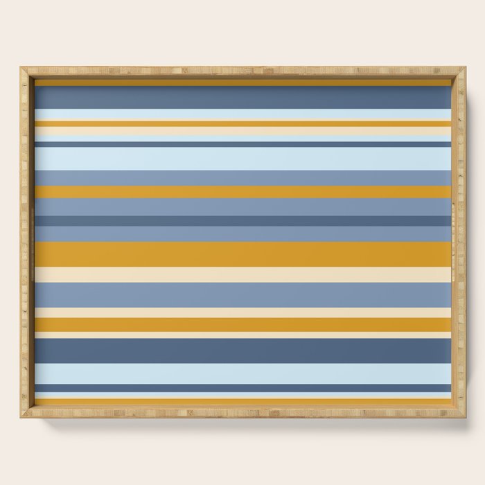 Stripe Pattern Contemporary Retro Modern Variable Stripes in Blue and Honey Mustard Serving Tray Gallery Image 1