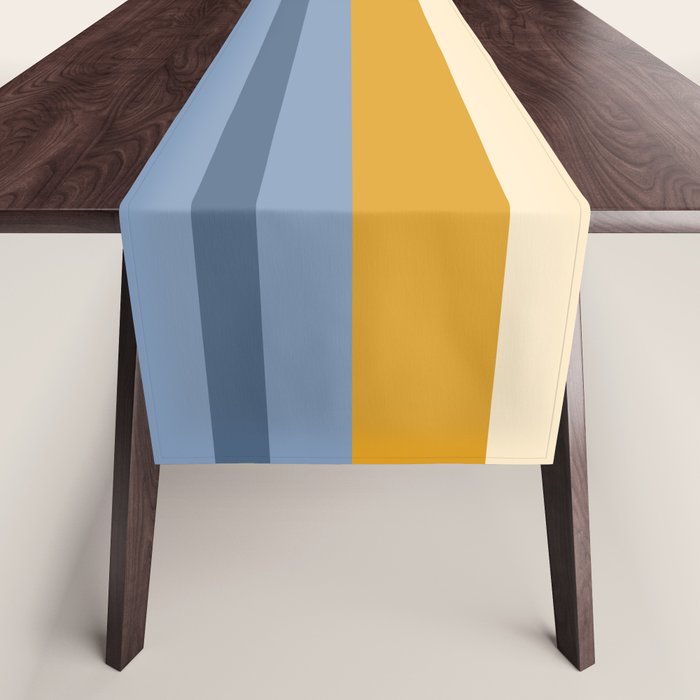 Stripe Pattern Contemporary Retro Modern Variable Stripes in Blue and Honey Mustard Table Runner Gallery Image 1