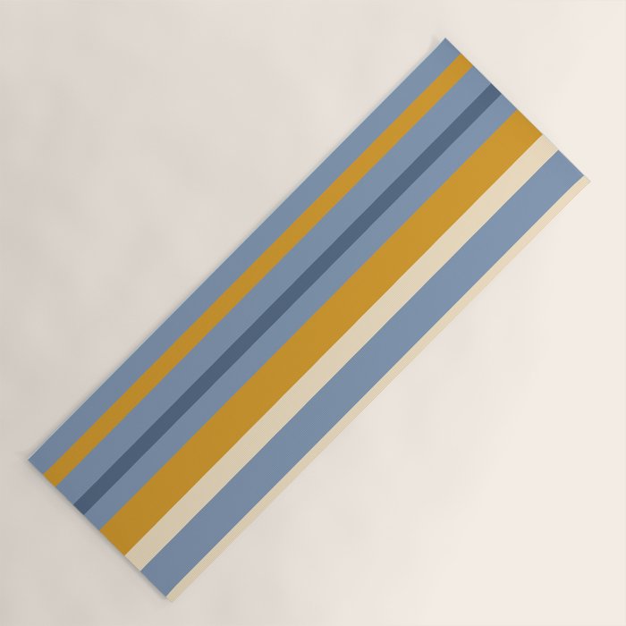 Stripe Pattern Contemporary Retro Modern Variable Stripes in Blue and Honey Mustard Yoga Mat Gallery Image 1