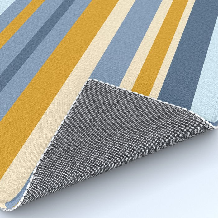Stripe Pattern Contemporary Retro Modern Variable Stripes in Blue and Honey Mustard Rug Gallery Image 4