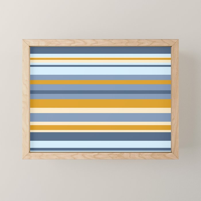 Stripe Pattern Contemporary Retro Modern Variable Stripes in Blue and Honey Mustard Mini Art Print Gallery Image 1