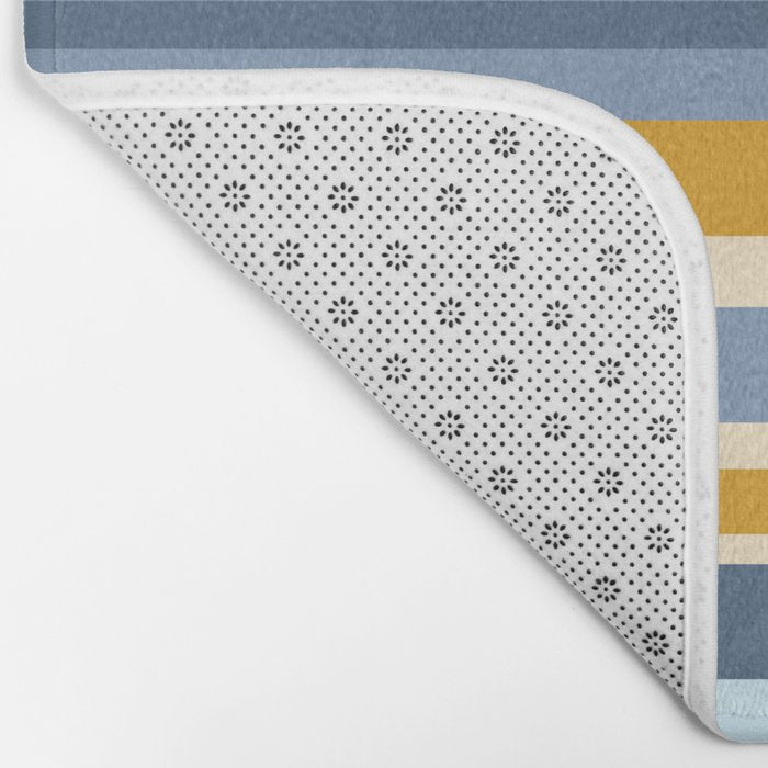 Stripe Pattern Contemporary Retro Modern Variable Stripes in Blue and Honey Mustard Bath Mat Gallery Image 2