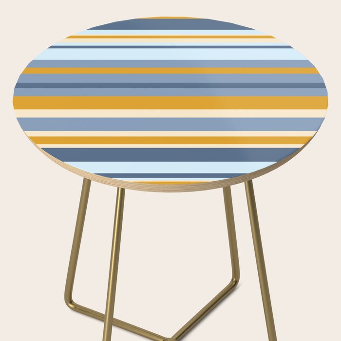 Stripe Pattern Contemporary Retro Modern Variable Stripes in Blue and Honey Mustard Side Table Gallery Image 2