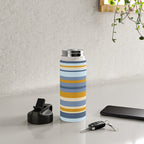 Stripe Pattern Contemporary Retro Modern Variable Stripes in Blue and Honey Mustard Water Bottle Gallery Image 4