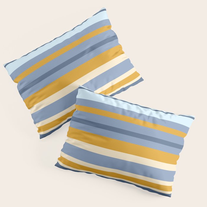 Stripe Pattern Contemporary Retro Modern Variable Stripes in Blue and Honey Mustard Pillow Sham Gallery Image 3