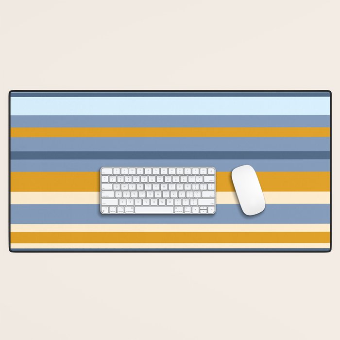 Stripe Pattern Contemporary Retro Modern Variable Stripes in Blue and Honey Mustard Desk Mat Gallery Image 1