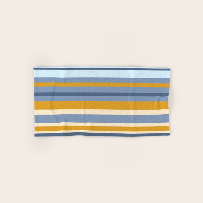 Stripe Pattern Contemporary Retro Modern Variable Stripes in Blue and Honey Mustard Bath Towel Gallery Image 1