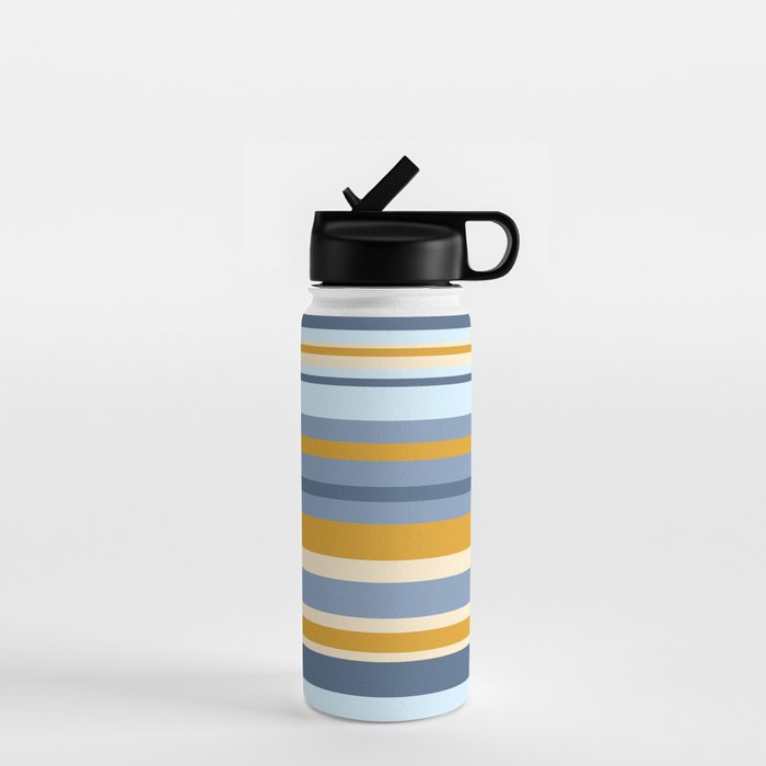 Stripe Pattern Contemporary Retro Modern Variable Stripes in Blue and Honey Mustard Water Bottle Gallery Image 1