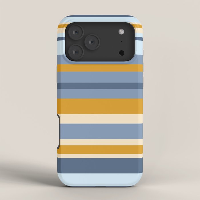 Stripe Pattern Contemporary Retro Modern Variable Stripes in Blue and Honey Mustard iPhone Case Gallery Image 4