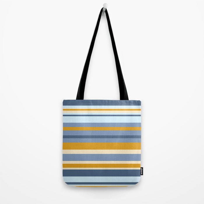 Stripe Pattern Contemporary Retro Modern Variable Stripes in Blue and Honey Mustard Tote Bag Gallery Image 2