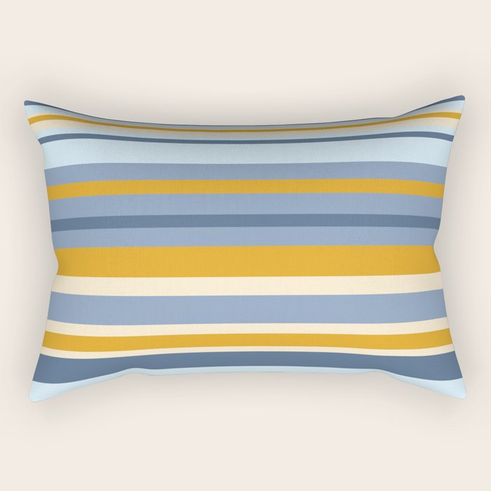 Stripe Pattern Contemporary Retro Modern Variable Stripes in Blue and Honey Mustard Rectangular Pillow Gallery Image 2