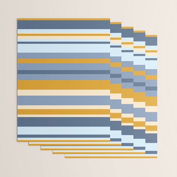 Stripe Pattern Contemporary Retro Modern Variable Stripes in Blue and Honey Mustard Wrapping Paper Gallery Image 3