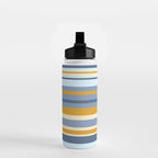 Stripe Pattern Contemporary Retro Modern Variable Stripes in Blue and Honey Mustard Water Bottle Gallery Image 2