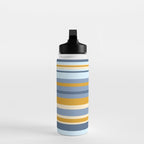 Stripe Pattern Contemporary Retro Modern Variable Stripes in Blue and Honey Mustard Water Bottle Gallery Image 3