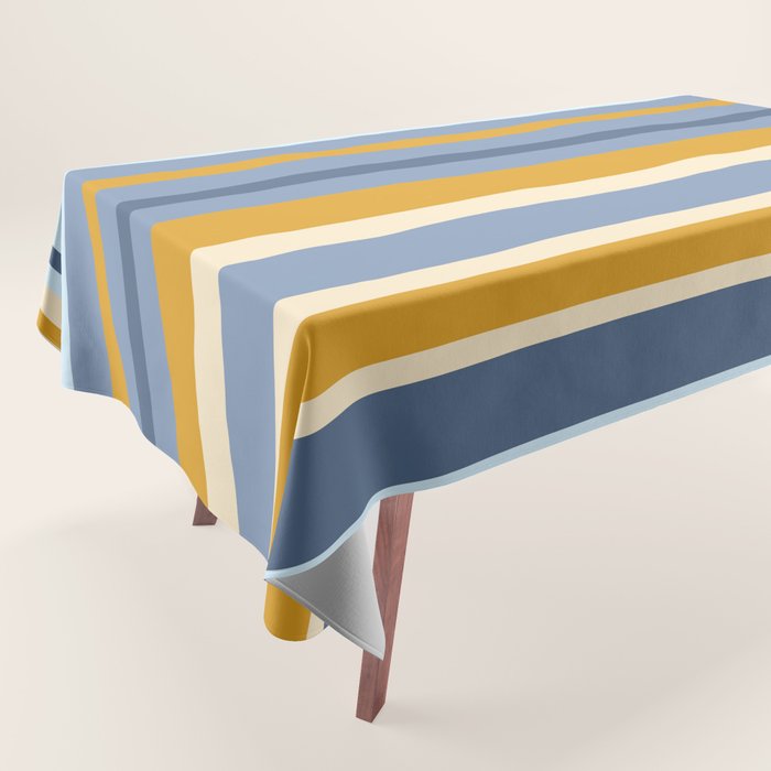 Stripe Pattern Contemporary Retro Modern Variable Stripes in Blue and Honey Mustard Tablecloth Gallery Image 1