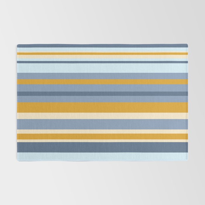 Stripe Pattern Contemporary Retro Modern Variable Stripes in Blue and Honey Mustard Rug Gallery Image 2