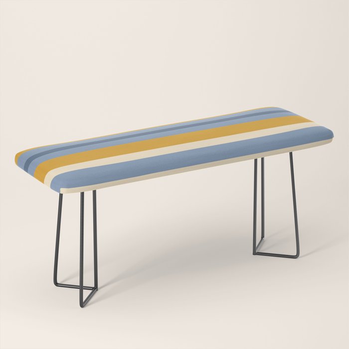 Stripe Pattern Contemporary Retro Modern Variable Stripes in Blue and Honey Mustard Bench Gallery Image 1