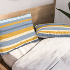 Stripe Pattern Contemporary Retro Modern Variable Stripes in Blue and Honey Mustard Pillow Sham Gallery Image 2