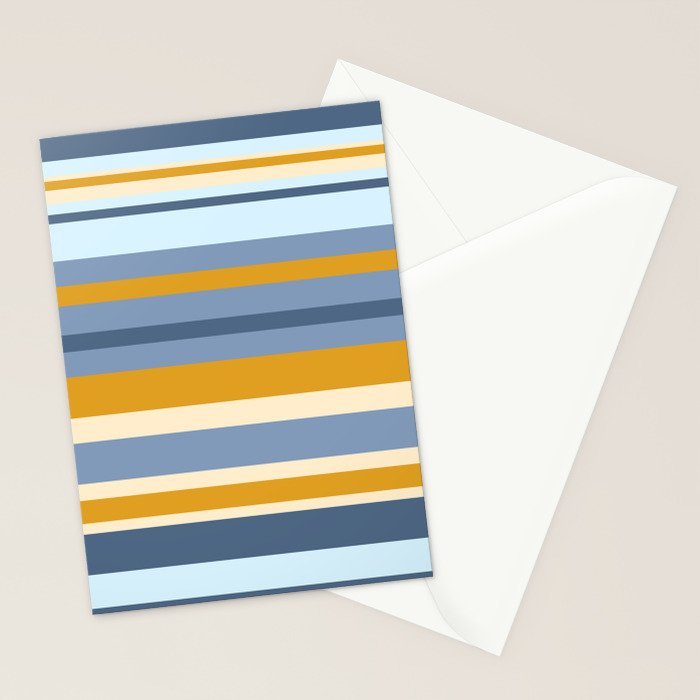 Stripe Pattern Contemporary Retro Modern Variable Stripes in Blue and Honey Mustard Stationery Card Gallery Image 2