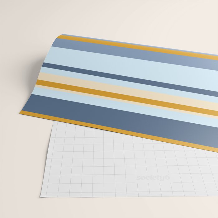 Stripe Pattern Contemporary Retro Modern Variable Stripes in Blue and Honey Mustard Wrapping Paper Gallery Image 2