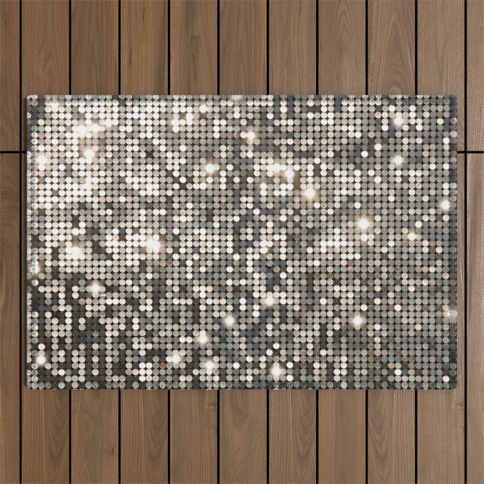 Silver Metallic Glitter sequins Outdoor Rug Gallery Image 1