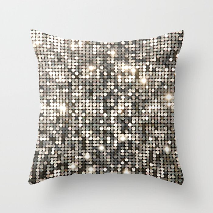 Silver Metallic Glitter sequins Throw Pillow Gallery Image 6