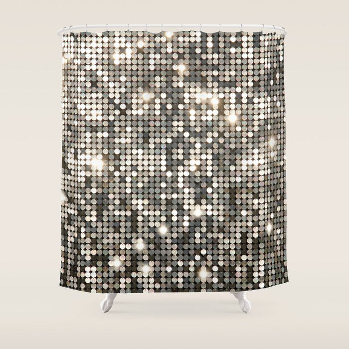 Silver Metallic Glitter sequins Shower Curtain Gallery Image 1