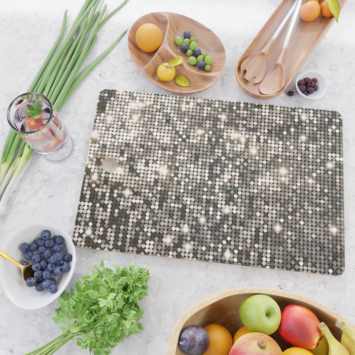 Silver Metallic Glitter sequins Cutting Board Gallery Image 2