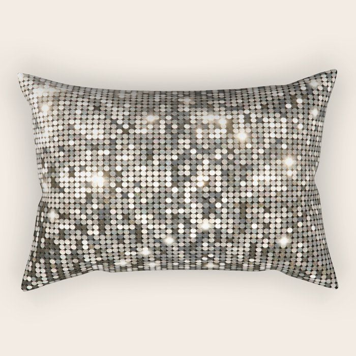 Silver Metallic Glitter sequins Rectangular Pillow Gallery Image 2