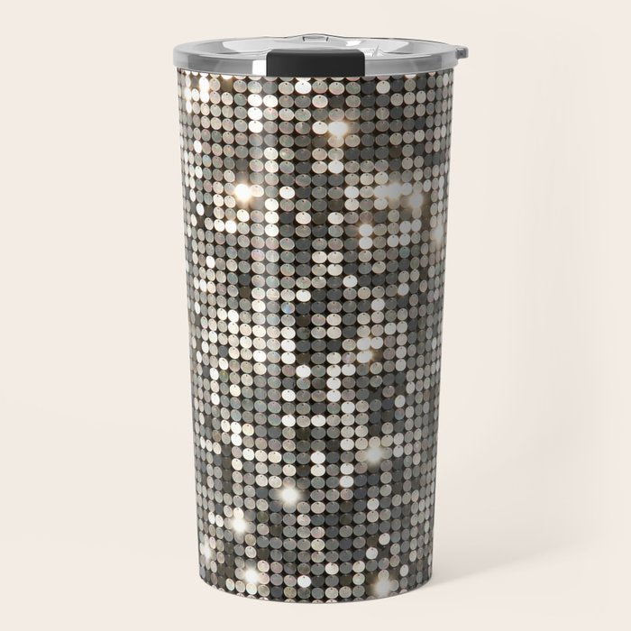 Silver Metallic Glitter sequins Travel Mug Gallery Image 1