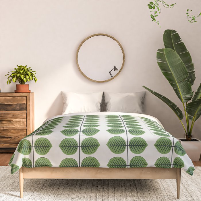 Green Leaves - Vintage Midcentury Modern Botanical Pattern Comforter Gallery Image 3