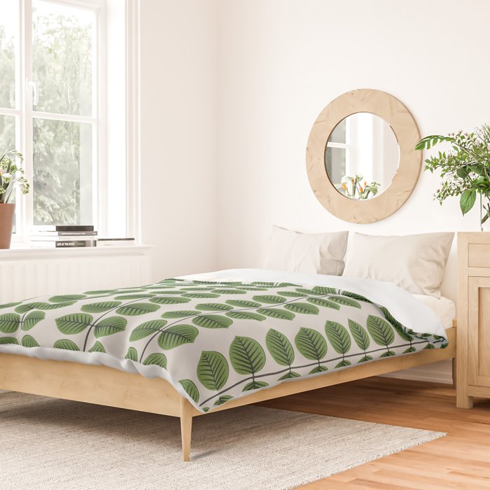Green Leaves - Vintage Midcentury Modern Botanical Pattern Duvet Cover Gallery Image 2