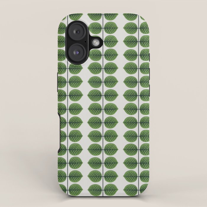 Green Leaves - Vintage Midcentury Modern Botanical Pattern iPhone Case Gallery Image 1