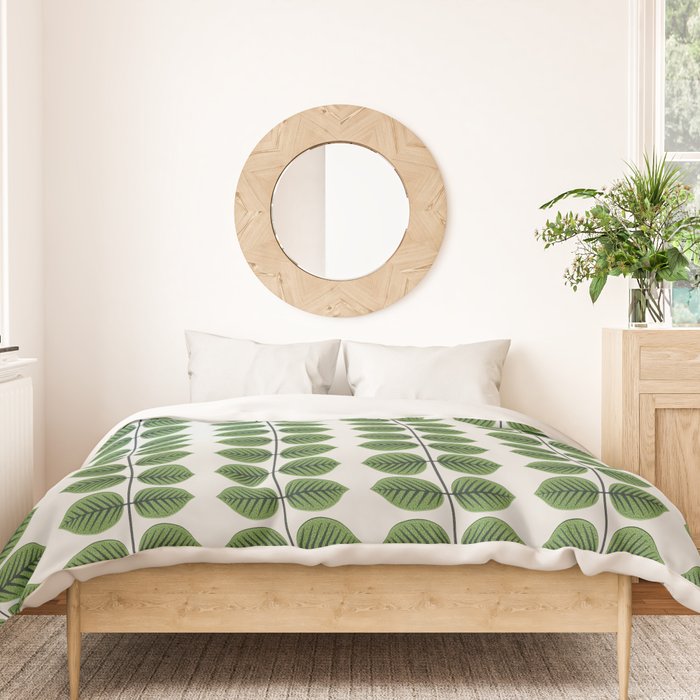 Green Leaves - Vintage Midcentury Modern Botanical Pattern Duvet Cover Gallery Image 3