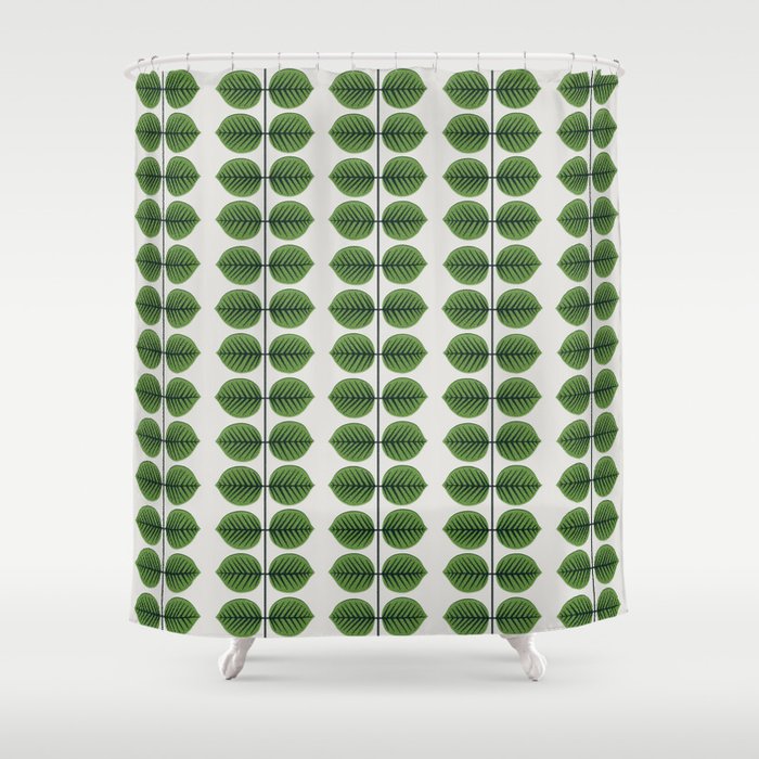 Green Leaves - Vintage Midcentury Modern Botanical Pattern Shower Curtain Gallery Image 1