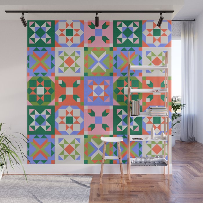 Bright Geometric Quilt Mosaic Pattern Wall Mural Gallery Image 1