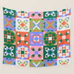 Bright Geometric Quilt Mosaic Pattern Wall Tapestry Gallery Image 4