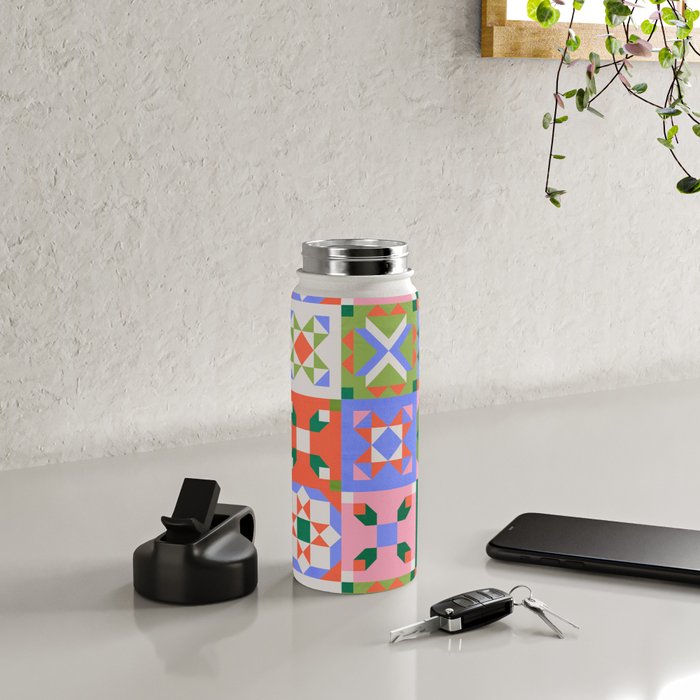 Bright Geometric Quilt Mosaic Pattern Water Bottle Gallery Image 4