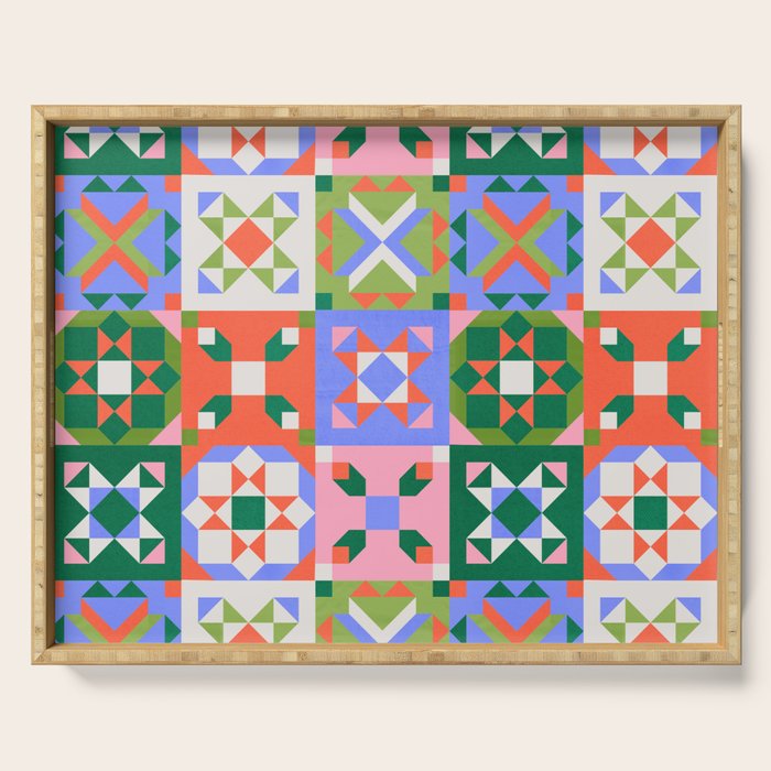 Bright Geometric Quilt Mosaic Pattern Serving Tray Gallery Image 1