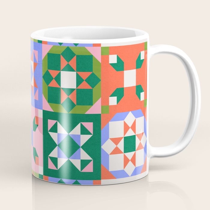 Bright Geometric Quilt Mosaic Pattern Coffee Mug Gallery Image 1
