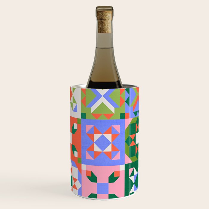 Bright Geometric Quilt Mosaic Pattern Wine Chiller Gallery Image 1