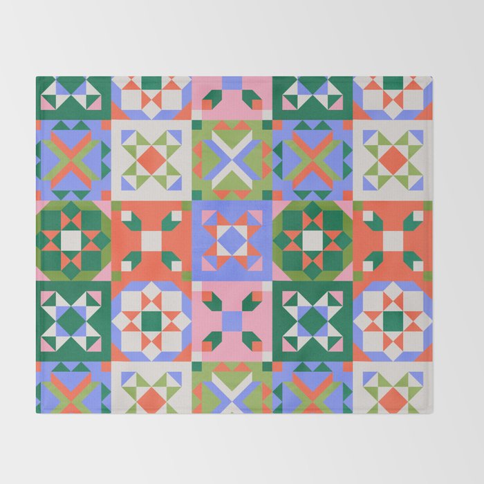 Bright Geometric Quilt Mosaic Pattern Throw Blanket Gallery Image 2