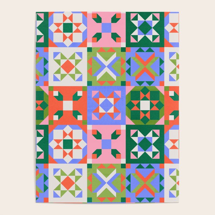Bright Geometric Quilt Mosaic Pattern Poster Gallery Image 4